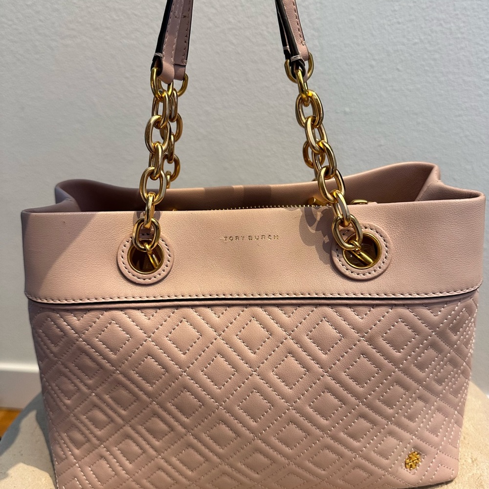 Tori Burch Small Fleming Tote - Pink and Gold EUC